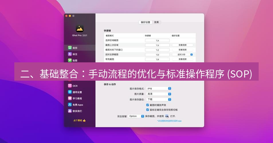 截图工具 二、基础整合：手动流程的优化与标准操作程序 (SOP)